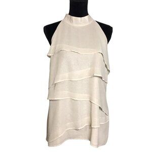COMO Tiered Ruffle Sleeveless Top in Cream - Size Large